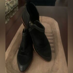 Lulu Roe ankle pointed toe bootie. Genuine leather/ calf hair finish/ brown sole